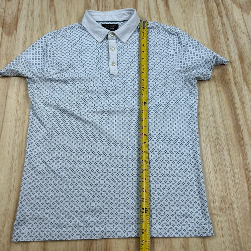 Banana Republic Polo Shirt Mens M Blue White Pattern Luxury Touch Performance